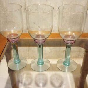 Set of 3 Pfaltzgraff Juniper Wine Glasses with Teal and Cranberry Colored Glass